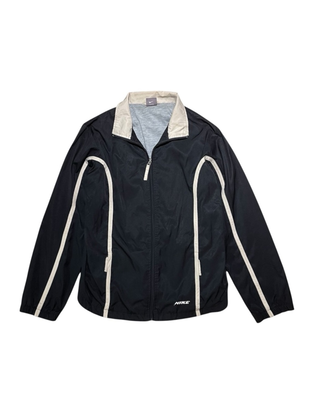 Vintage Nike Early 2000s Y2K Windbreaker Jacket Black Tan Cinch Women’s Large‎